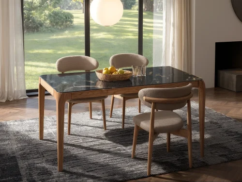 Espresso5Roble2 Mesa De Comedor con Tapa Marmolizada En Madera Maciza De Roble Ref: Espresso5