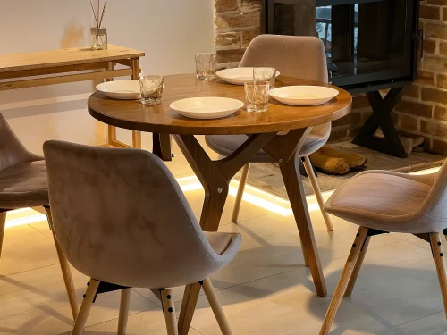 Evolution2Roble3 Mesa Centro Comedor Convertible Madera Maciza Transformable Roble Nogal Flormorado Coffee