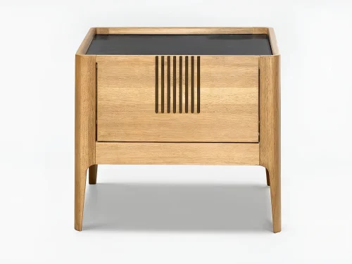 Mesa De Noche Tapa Marmolizada En Madera 100% Maciza Ref: Espresso6