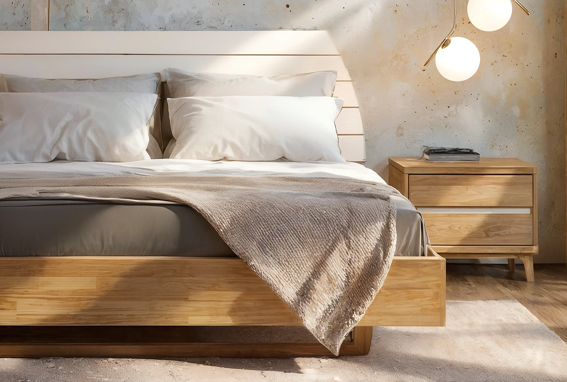 Cama Doble 140 cm En Madera 100% Maciza De Nogal Ref: Maciza47 - Colección Macchiato