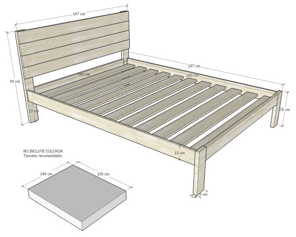 Dimensiones Testa Cama Doble Matrimonial Madera 100% Maciza De Roble Ref Testa