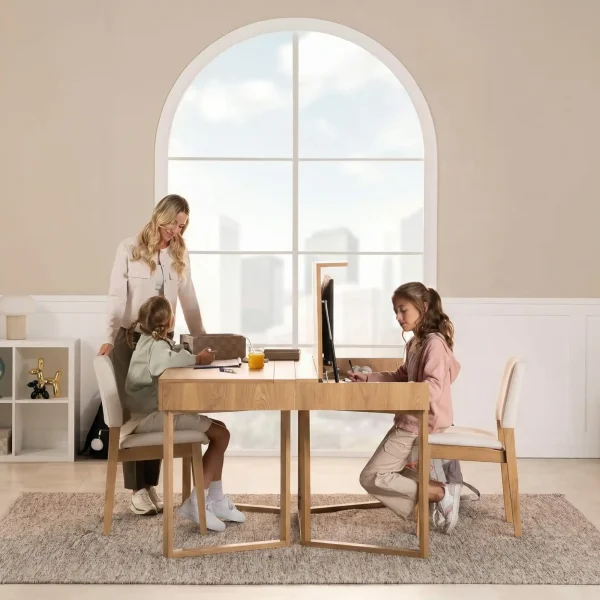 Maciza79_Roble Escritorio Convertible En Mesa De Comedor En Madera 100% Maciza De Roble