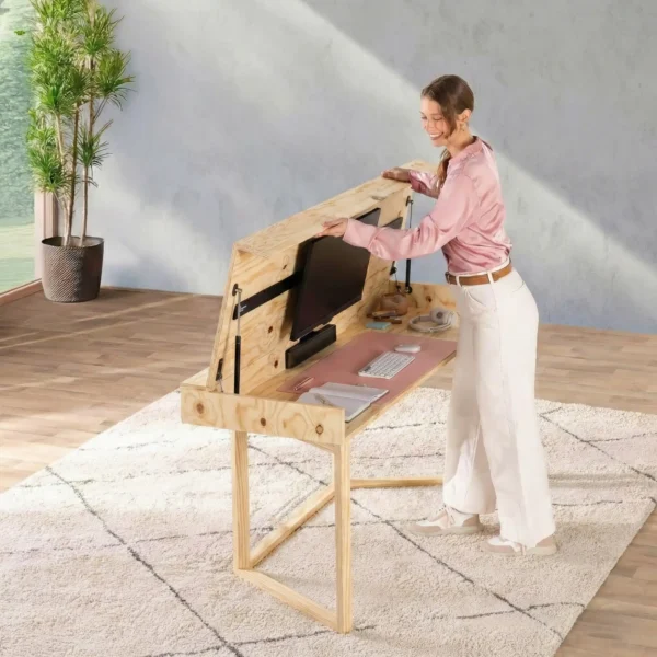 maciza79_PIno7 Escritorio Convertible En Mesa De Comedor En Madera 100% Maciza De Roble