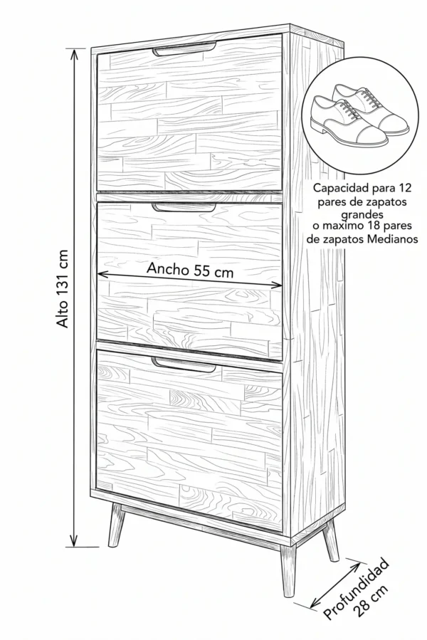 Zapatero En Madera 100% Maciza Natural: Cedro, Roble O Nogal