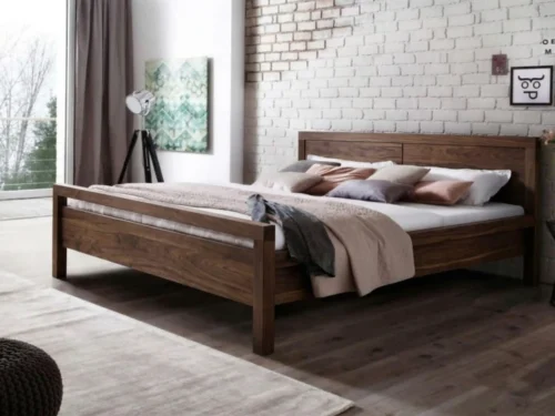 Cama Doble 140 cm Ref: Maciza43 En Madera 100% Maciza De Nogal Tono Natural