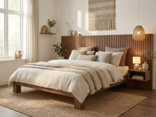 Cama Doble 140 cm En Madera 100% Maciza De Nogal Ref: Maciza46