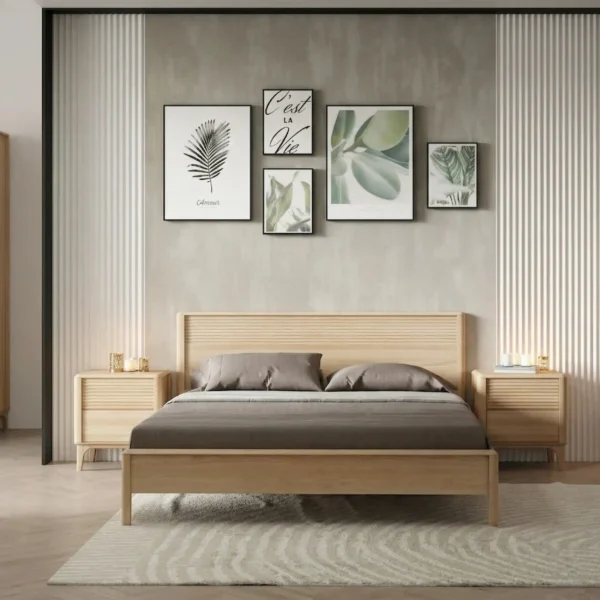 Maciza47_Flor1 Cama Doble 140 cm En Madera 100% Maciza De Nogal Ref: Maciza47 - Colección Macchiato