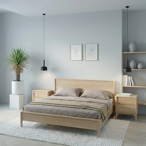 Maciza47_Flor4 Cama Doble 140 cm En Madera 100% Maciza De Nogal Ref: Maciza47 - Colección Macchiato