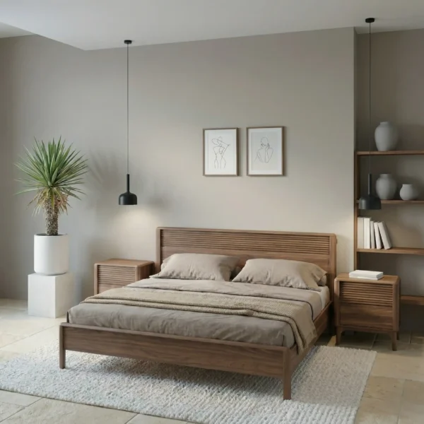 Maciza47_Nogal2 Cama Doble 140 cm En Madera 100% Maciza De Nogal Ref: Maciza47 - Colección Macchiato