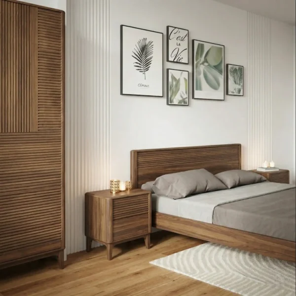 Maciza47_Nogal3 Cama Doble 140 cm En Madera 100% Maciza De Nogal Ref: Maciza47 - Colección Macchiato