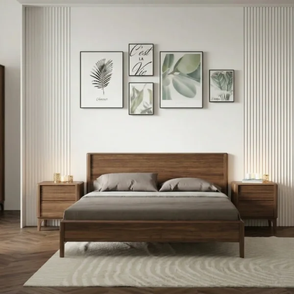 Maciza47_Nogal5 Cama Doble 140 cm En Madera 100% Maciza De Nogal Ref: Maciza47 - Colección Macchiato