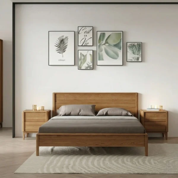 Maciza47_Roble1 Cama Doble 140 cm En Madera 100% Maciza De Nogal Ref: Maciza47 - Colección Macchiato