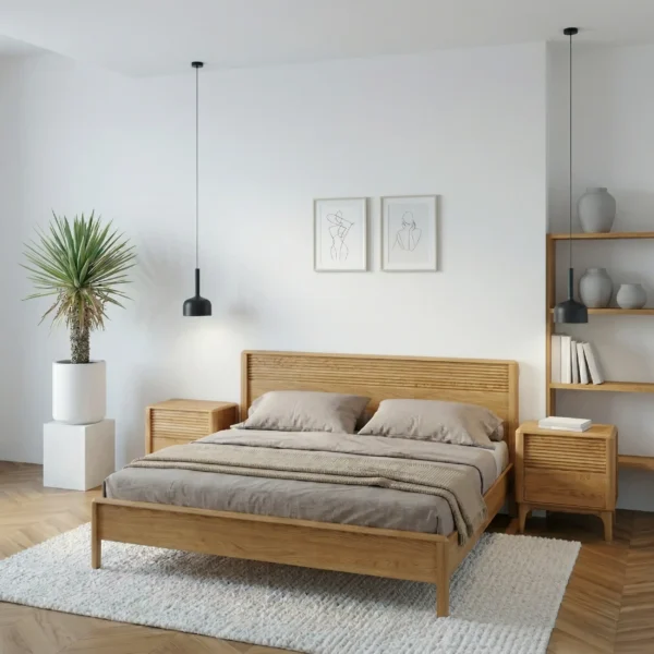 Maciza47_Roble4 Cama Doble 140 cm En Madera 100% Maciza De Nogal Ref: Maciza47 - Colección Macchiato