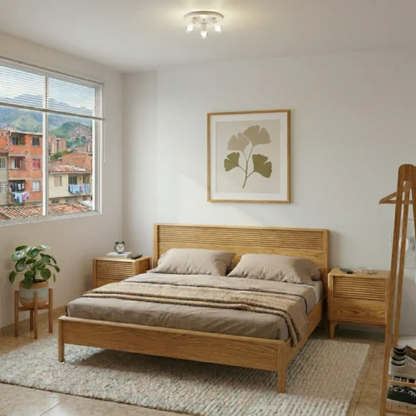 Maciza47_Roble5 Cama Doble 140 cm En Madera 100% Maciza De Nogal Ref: Maciza47 - Colección Macchiato