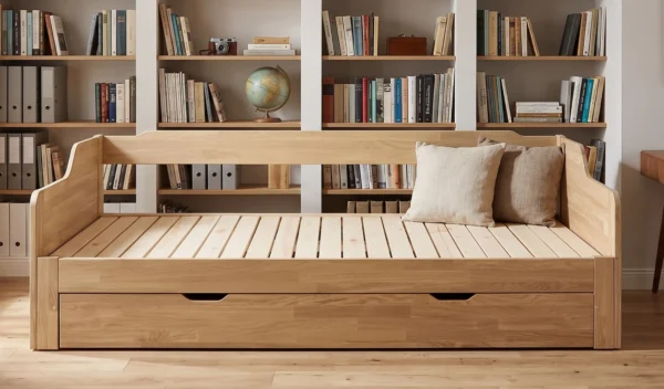 Sofá Cama Extensible Inteligente en Madera, Sencilla a Doble