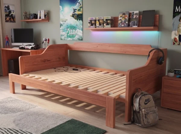 Sofá Cama Extensible Inteligente en Madera, Sencilla a Doble