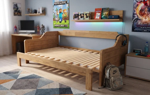 Sofá Cama Extensible Inteligente en Madera, Sencilla a Doble
